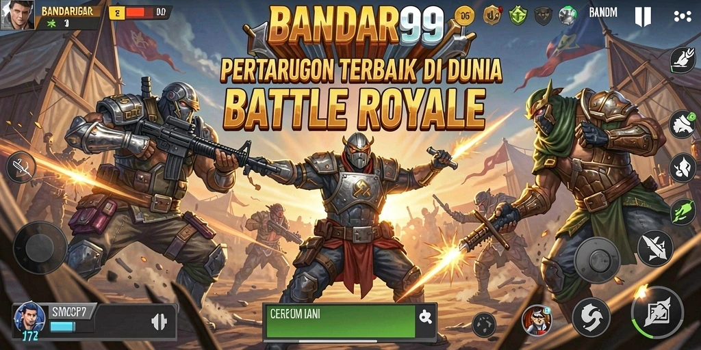 Screenshot gameplay BANDAR99 menunjukkan aksi seru dalam pertempuran Battle Royale.