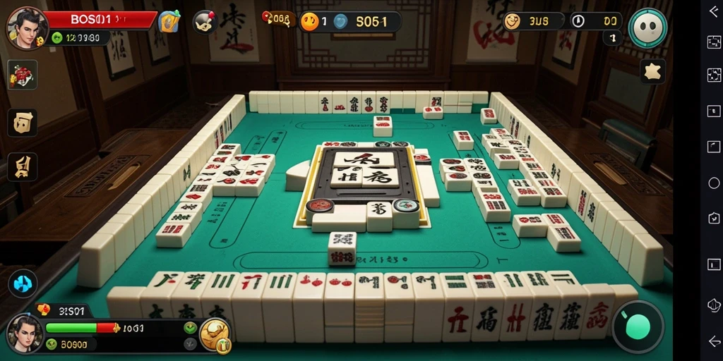 Tangkapan layar utama BOS01 menampilkan gameplay Mahjong yang menarik dan penuh warna.