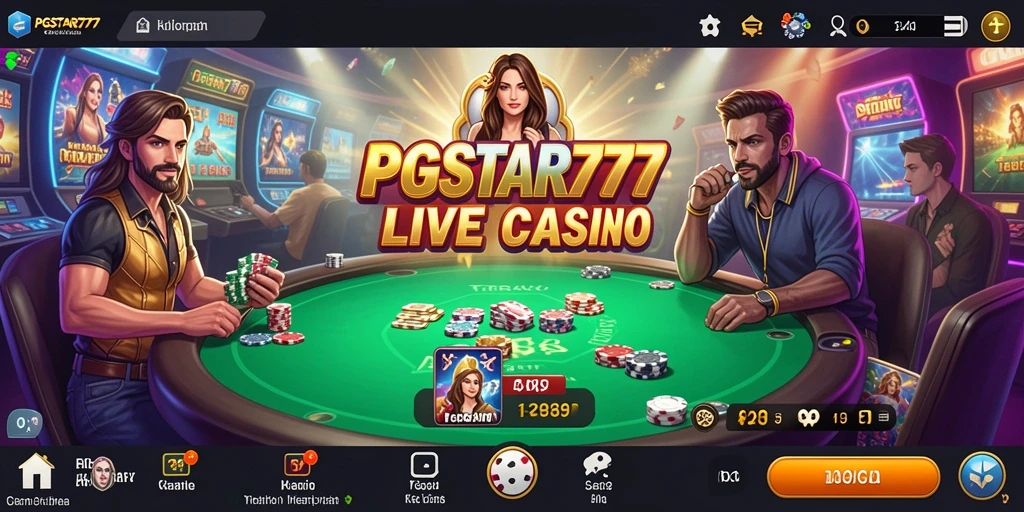 Screenshot PGSTAR777 menampilkan dealer yang ramah dan permainan kasino yang seru.