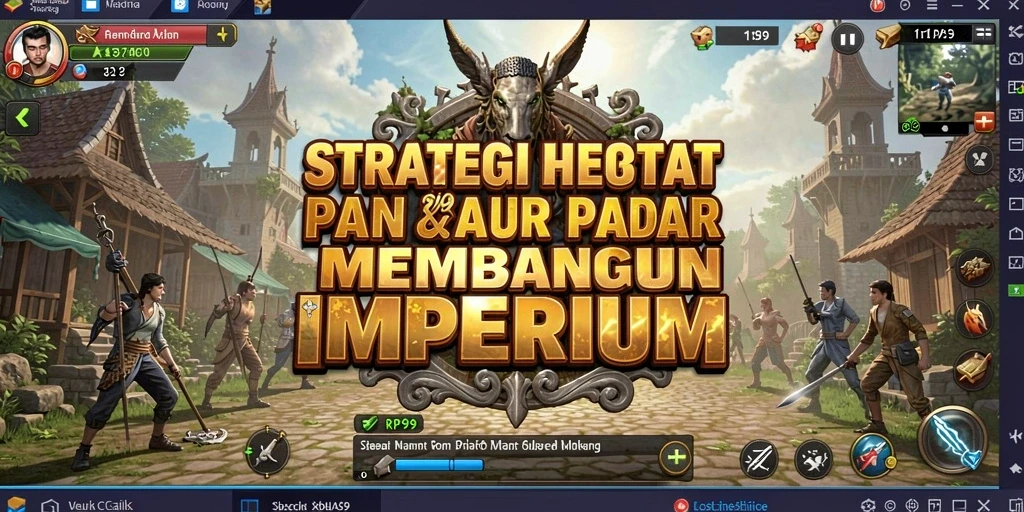 Tampilan gameplay RP99 dengan strategi mendalam dan pembangunan kerajaan.